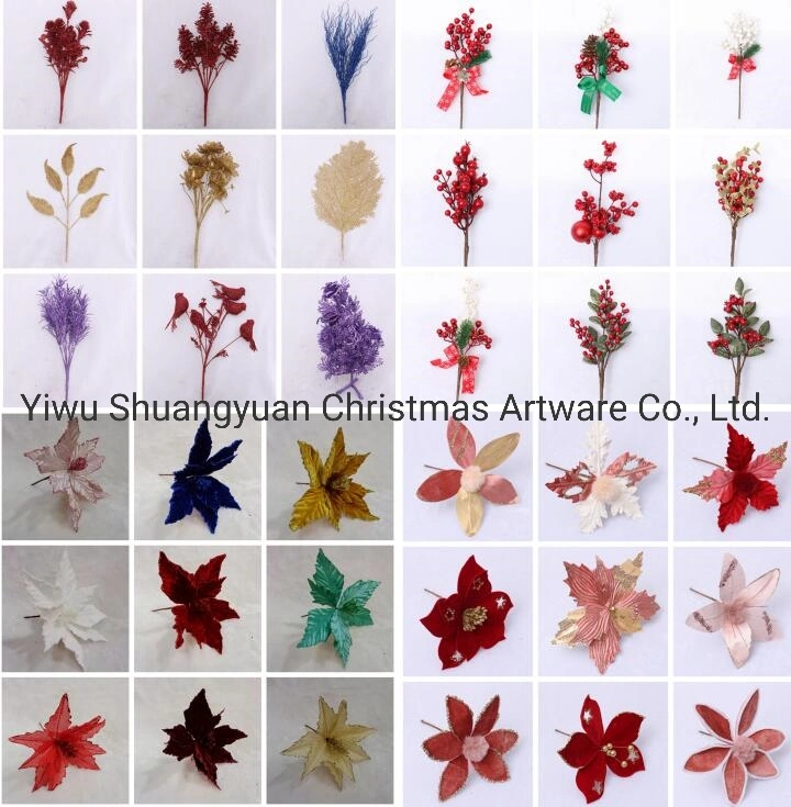 Red Lively Maple Faux Christmas Tree Branches with Glitter for Christmas Decoration